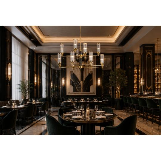 artdeco glamour nappali etterem luxus elegans arany nagymeretu csillar uvegburas lampa marvany betetes bronz rez villa polgari.jpg
